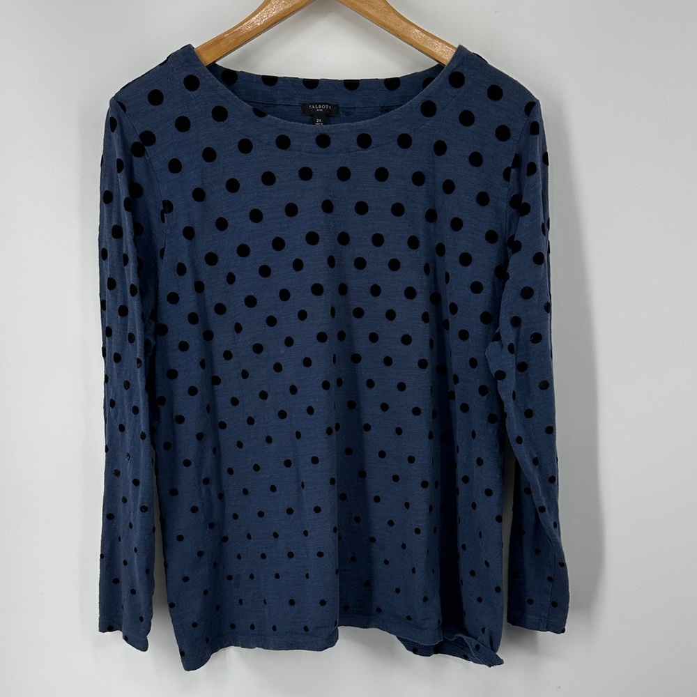 Talbots Dark Blue Long Sleeve with Black Dots